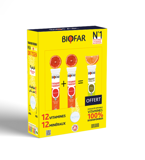 BIOFAR Pack 2*12 Multivitamine 20 Comprimes + Acerola vitamine C 20 Comprimes OFFERT