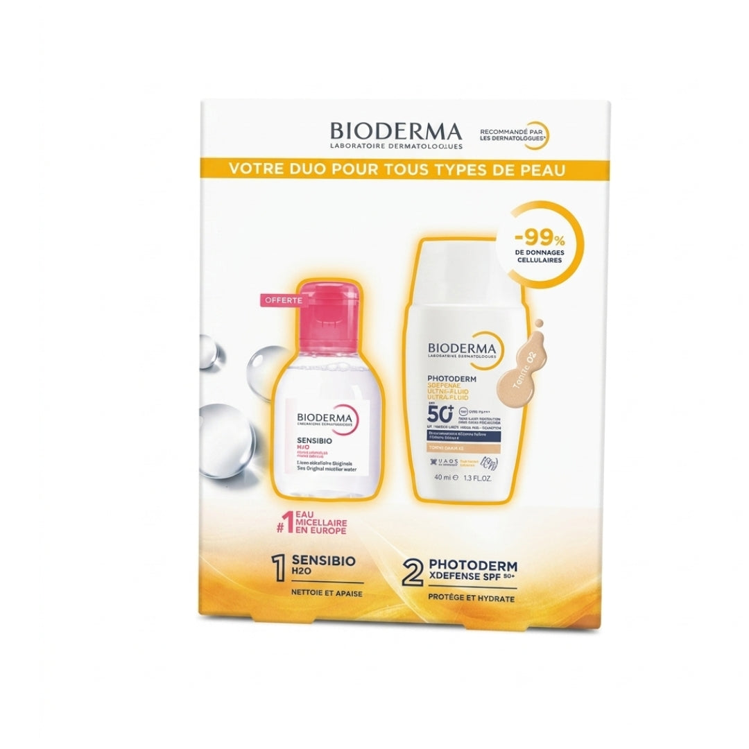 Bioderma Photoderm Xdefense Ultra Fluide Max 02 Teinte+Sensibio H2O 100ml Pack