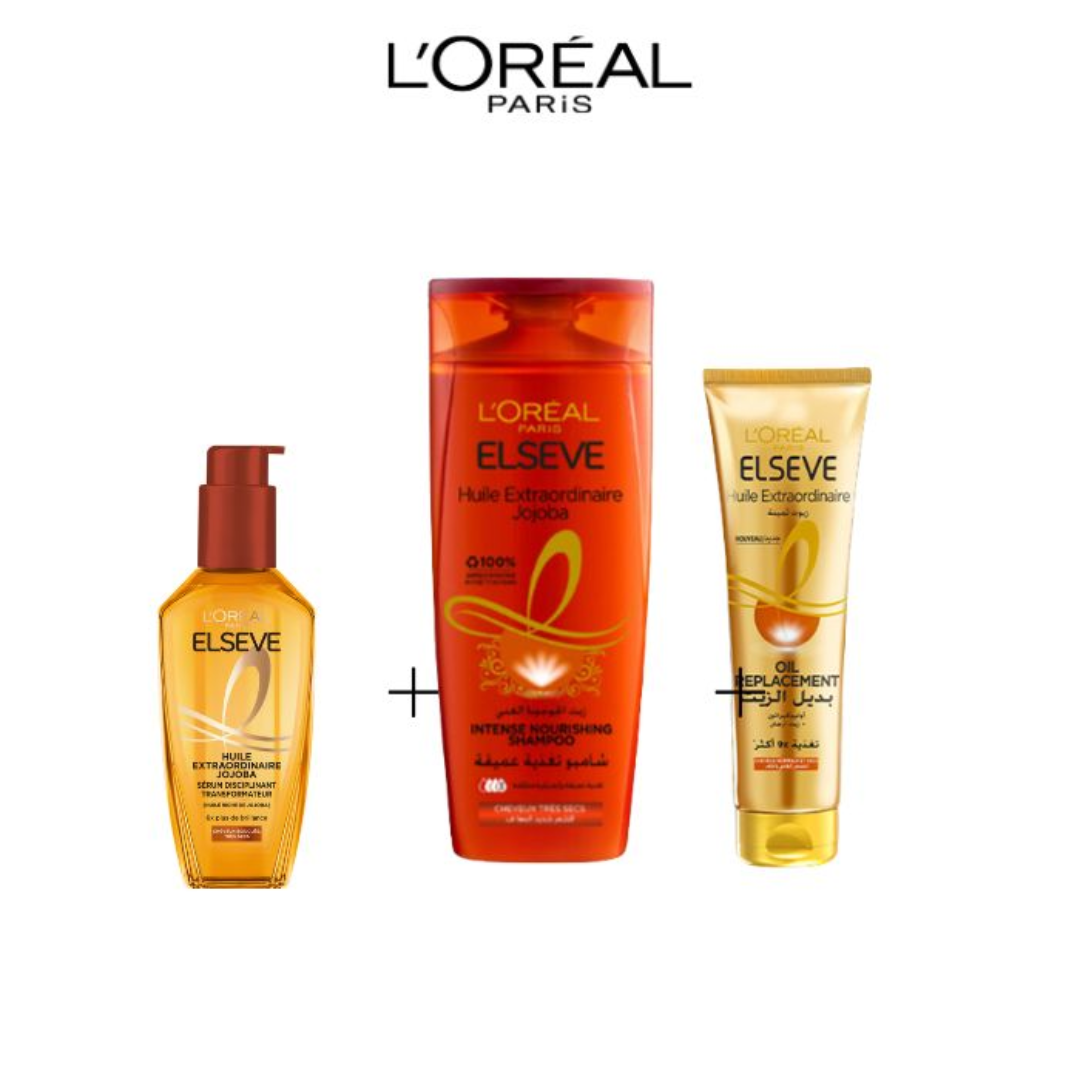 L'Oreal Paris Elseve Routine Extraordinaire Oil Jojoba Huile 100ml+Shampooing 200ml+oil remplacemant125ml