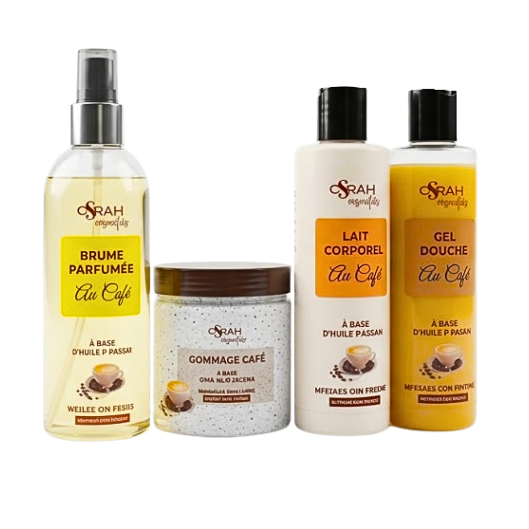 Osrah Spa Cafe Brume Parfume+Lait Corporel+Gel Douche+Gommage Cafe Coffret