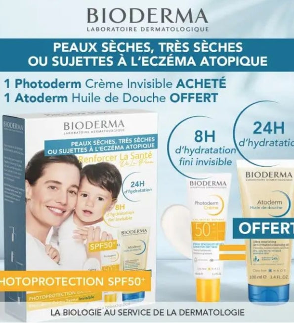 Bioderma Photoderm Creme Invisible Spf50 + Atoderm Huile Douche PACK
