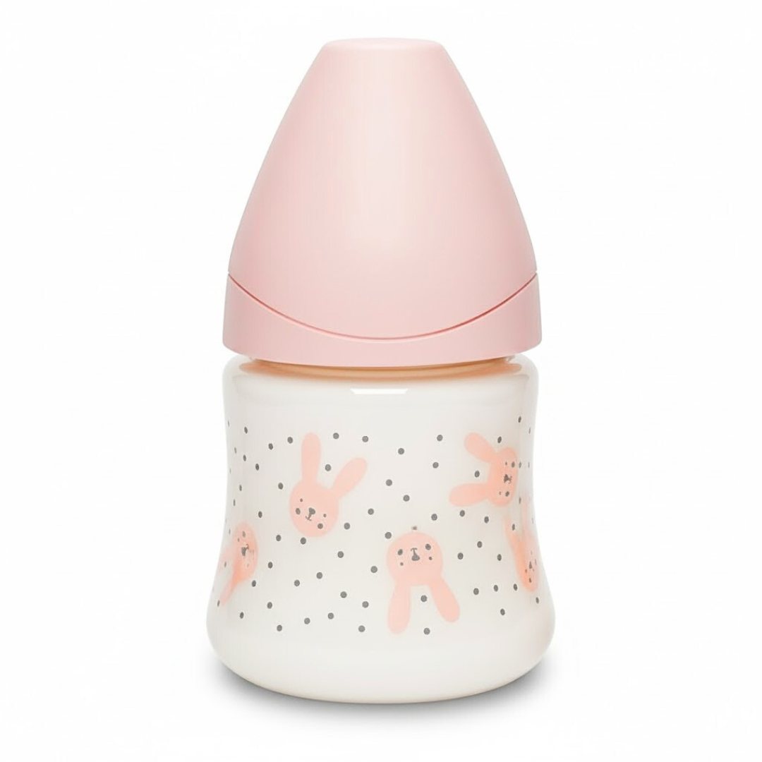 Suavinex Biberon Rabbit Avec Tetine Debit Ronde Lent +0m Pink