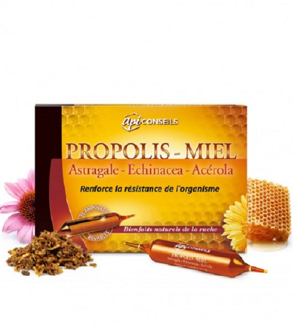 YVES PONROY API CONSEIL AMPOULES PROPOLIS - MIEL - ASTRAGALE - ECHINACÉE - ACÉROLA Boite de 20 Ampoules