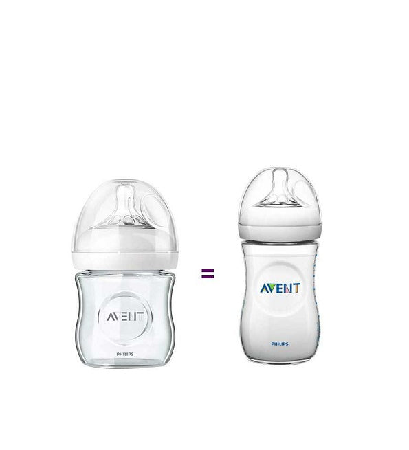 AVENT BIBERON NATURAL VERRE 120 ML SCF051/17 + AVENT BIBERON NATURAL 260ML SCF070/24 DECORE OFFERT