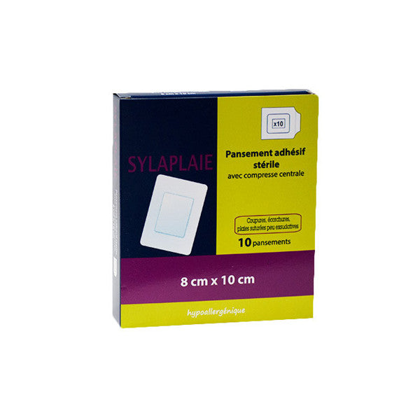 Sylaplaie Pansement Adhesif Sterile 8 cm x 10cm 10 Pansements