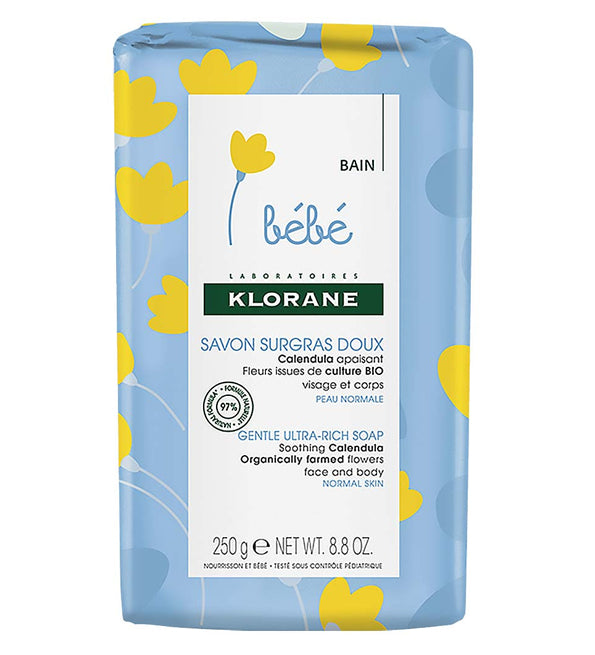 Klorane - Savon surgras doux Calendula apaisant - Bébé - Peau normale - Visage et Corps 250 g