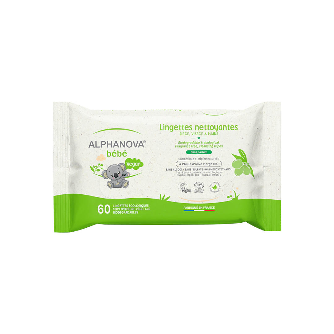 Alphanova Lingettes Nettoyantes Bebe 60 unités