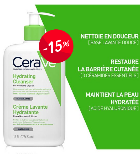 CeraVe Crème Lavante Hydratante Peau Normale à Sèche | 473ml -15%