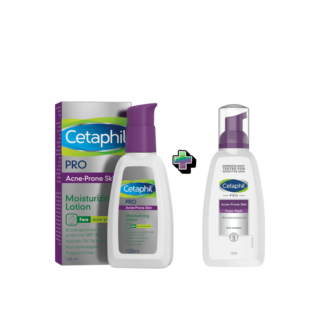 Cetaphil Pro Acno Lotion Hydratant 120ml+Mousse Nettoyant 235ml Pack