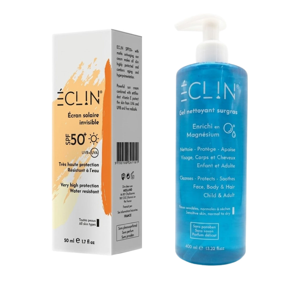 Eclin Ecran Solaire Invisible+Gel Nettoyant 50ml Pack