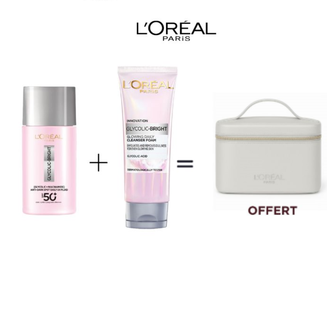 L'Oreal Paris  Glycolic-Bright Daily UV Fluid+Foam Clenser = Trousse