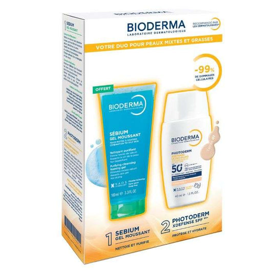 Bioderma Photoderm Xdefense Ultra Fluide Max 01 Teinte+Sebium Gel Moussant 100ml Pack