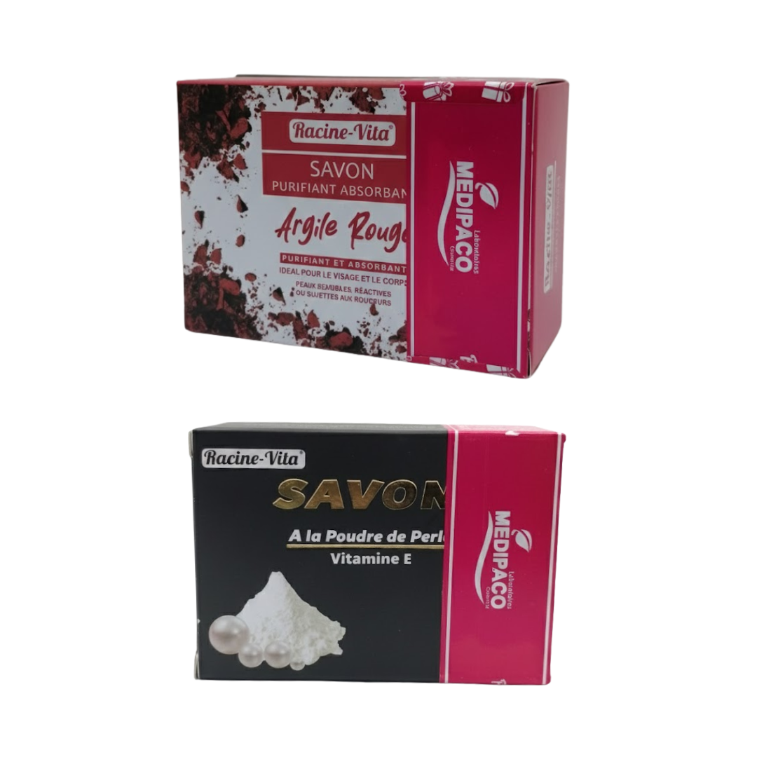 Racine Vita Pack Savon Poudre De Perle Vitamine E + Savon Argile Rouge