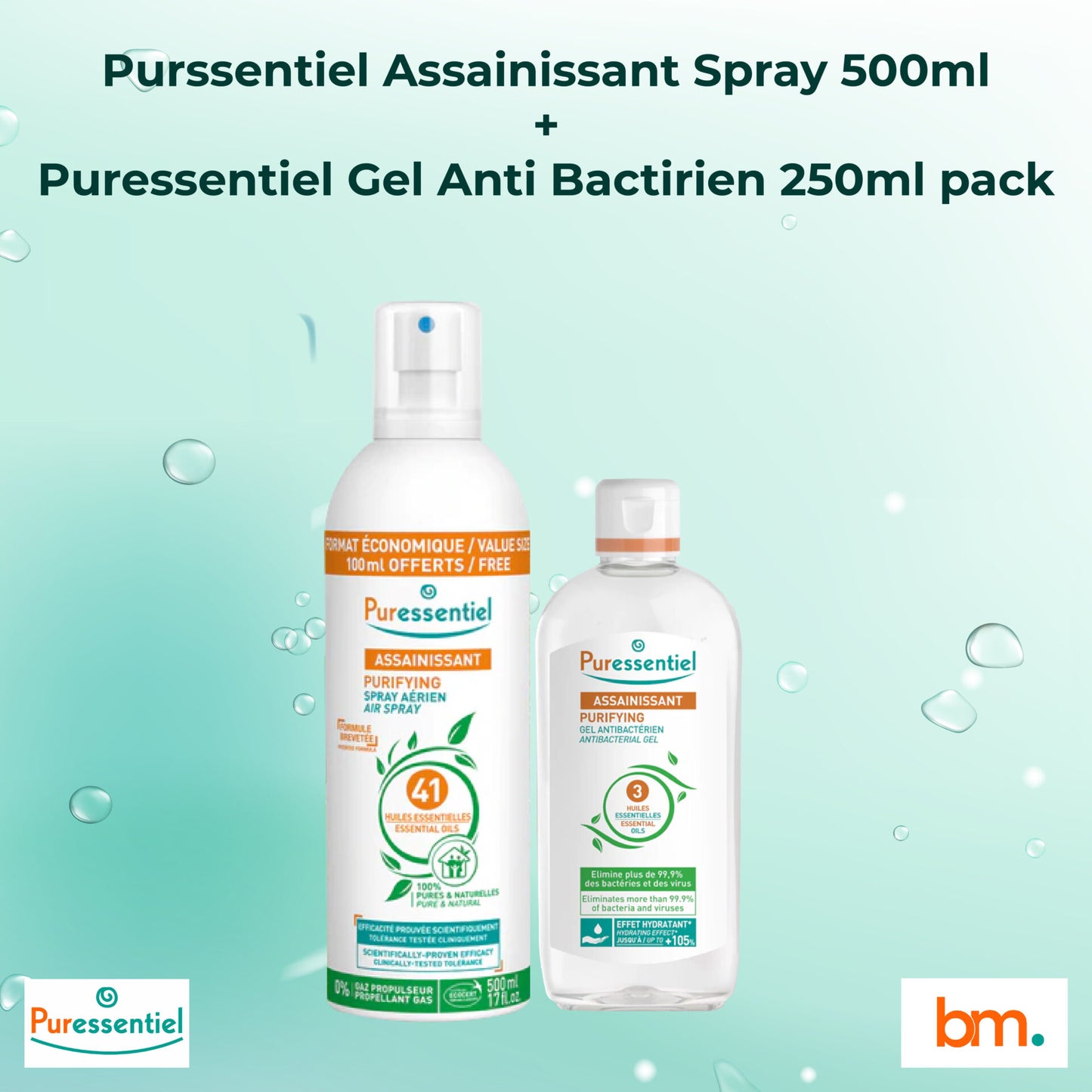 Puressentiel assainissant spray 500ml+gel anti bactirien 250ml pack
