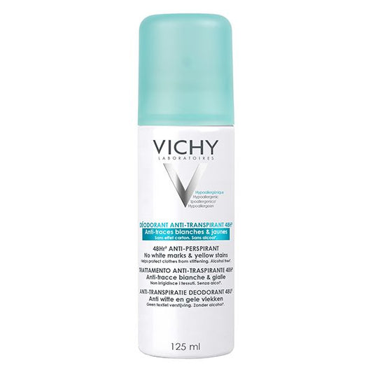 Vichy Dermo-Tolérance Déodorant Anti-Transpirant 48H Anti-Traces Jaunes et Blanches Aérosol | 125ml